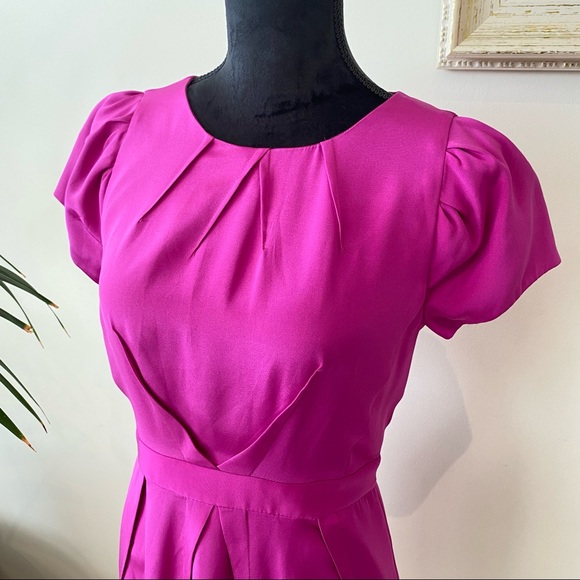 Jayson Brundson Black Label Cocktail Pink Mini Silk Baloon Sleeves Pink Dress 8 - Picture 2 of 10